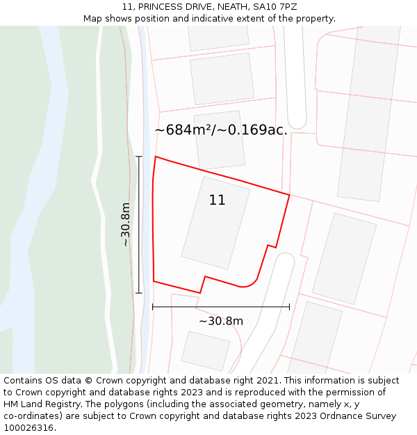 11, PRINCESS DRIVE, NEATH, SA10 7PZ: Plot and title map