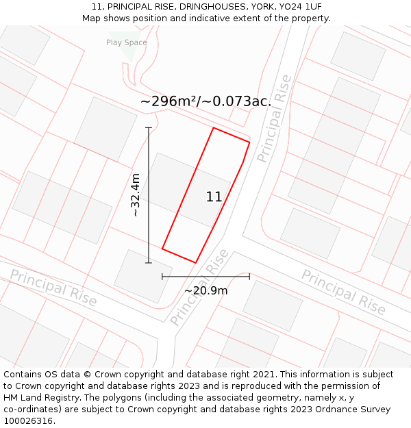 11, PRINCIPAL RISE, DRINGHOUSES, YORK, YO24 1UF: Plot and title map