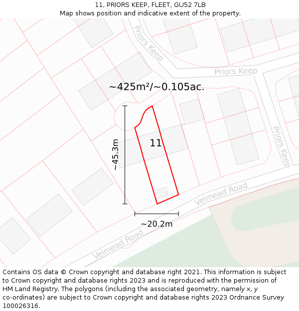 11, PRIORS KEEP, FLEET, GU52 7LB: Plot and title map