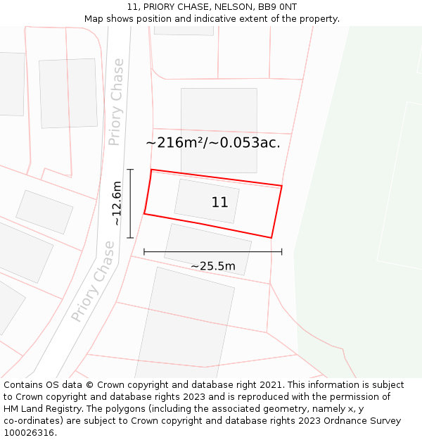 11, PRIORY CHASE, NELSON, BB9 0NT: Plot and title map
