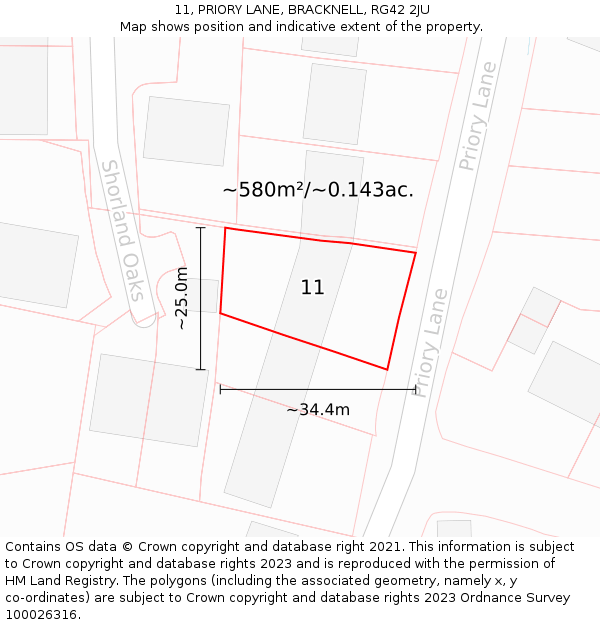 11, PRIORY LANE, BRACKNELL, RG42 2JU: Plot and title map