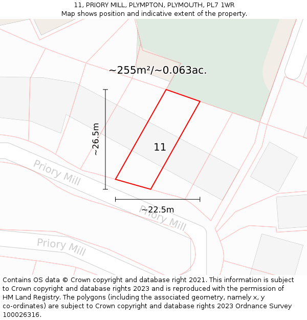 11, PRIORY MILL, PLYMPTON, PLYMOUTH, PL7 1WR: Plot and title map