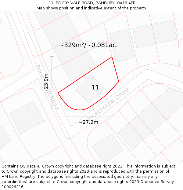 11, PRIORY VALE ROAD, BANBURY, OX16 4FR: Plot and title map