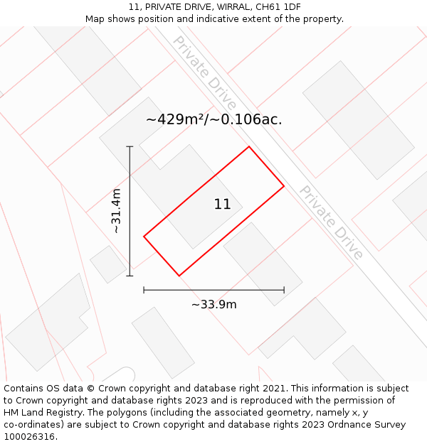 11, PRIVATE DRIVE, WIRRAL, CH61 1DF: Plot and title map