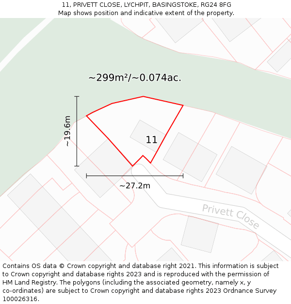 11, PRIVETT CLOSE, LYCHPIT, BASINGSTOKE, RG24 8FG: Plot and title map