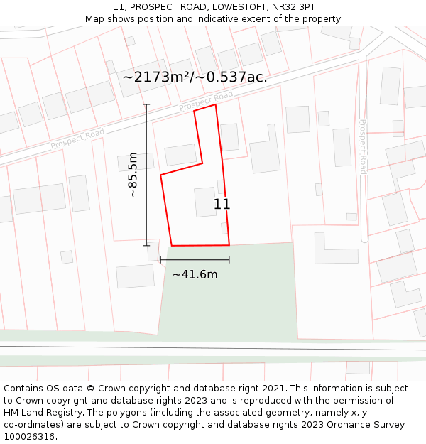 11, PROSPECT ROAD, LOWESTOFT, NR32 3PT: Plot and title map