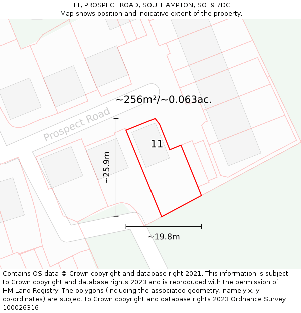 11, PROSPECT ROAD, SOUTHAMPTON, SO19 7DG: Plot and title map