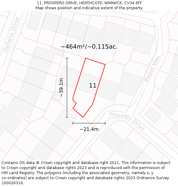 11, PROSPERO DRIVE, HEATHCOTE, WARWICK, CV34 6FF: Plot and title map