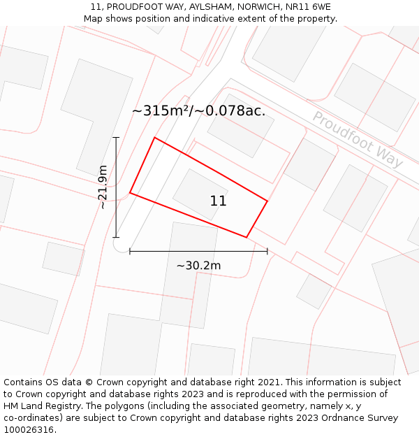 11, PROUDFOOT WAY, AYLSHAM, NORWICH, NR11 6WE: Plot and title map