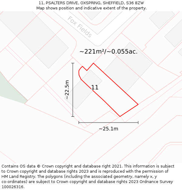 11, PSALTERS DRIVE, OXSPRING, SHEFFIELD, S36 8ZW: Plot and title map