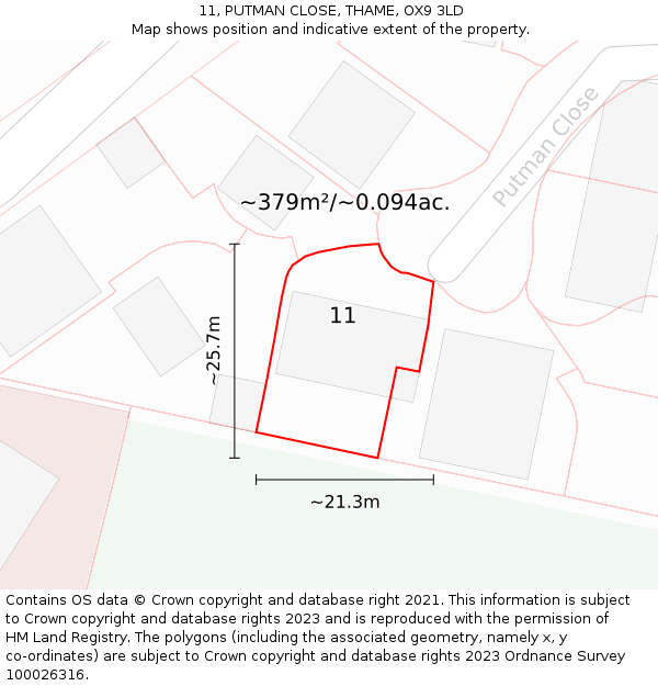 11, PUTMAN CLOSE, THAME, OX9 3LD: Plot and title map