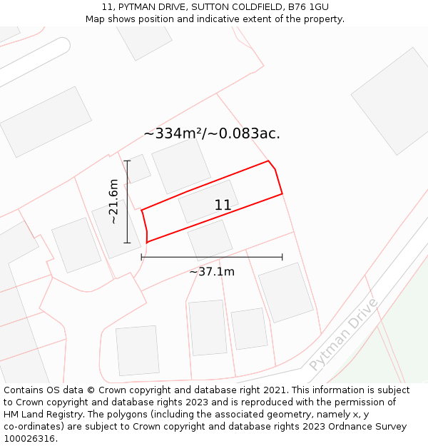 11, PYTMAN DRIVE, SUTTON COLDFIELD, B76 1GU: Plot and title map