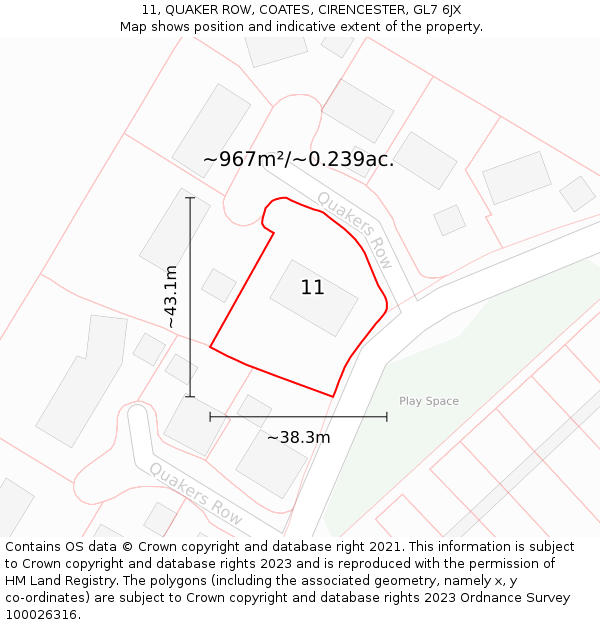 11, QUAKER ROW, COATES, CIRENCESTER, GL7 6JX: Plot and title map