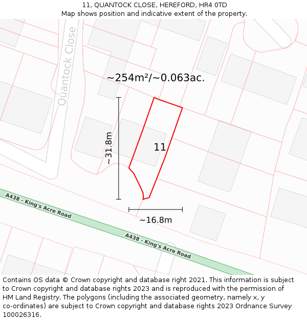 11, QUANTOCK CLOSE, HEREFORD, HR4 0TD: Plot and title map