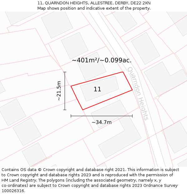 11, QUARNDON HEIGHTS, ALLESTREE, DERBY, DE22 2XN: Plot and title map