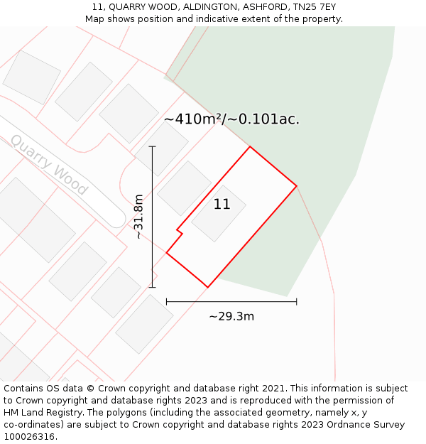 11, QUARRY WOOD, ALDINGTON, ASHFORD, TN25 7EY: Plot and title map