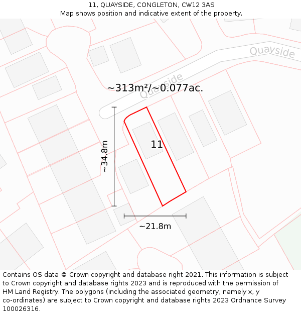 11, QUAYSIDE, CONGLETON, CW12 3AS: Plot and title map