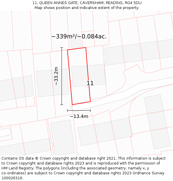 11, QUEEN ANNES GATE, CAVERSHAM, READING, RG4 5DU: Plot and title map
