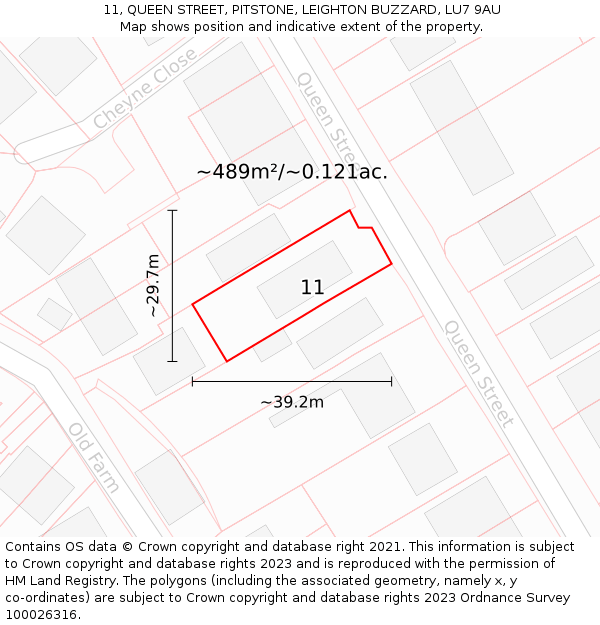 11, QUEEN STREET, PITSTONE, LEIGHTON BUZZARD, LU7 9AU: Plot and title map