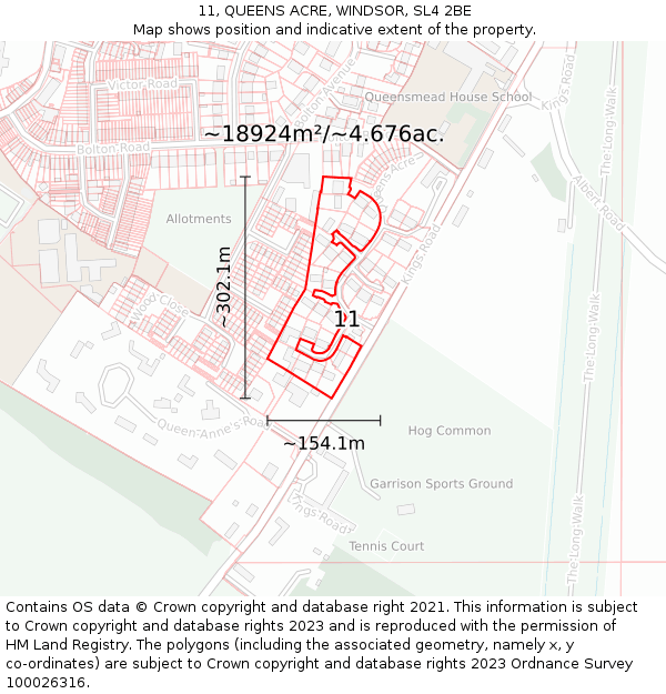 11, QUEENS ACRE, WINDSOR, SL4 2BE: Plot and title map