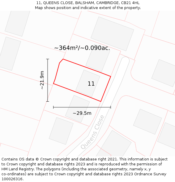 11, QUEENS CLOSE, BALSHAM, CAMBRIDGE, CB21 4HL: Plot and title map