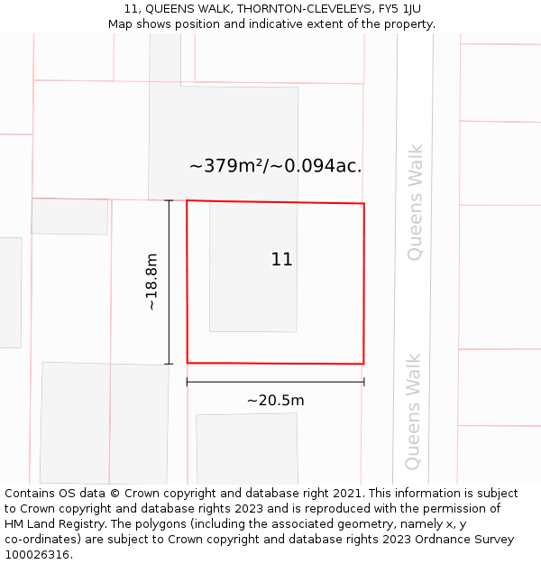 11, QUEENS WALK, THORNTON-CLEVELEYS, FY5 1JU: Plot and title map