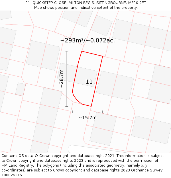 11, QUICKSTEP CLOSE, MILTON REGIS, SITTINGBOURNE, ME10 2ET: Plot and title map