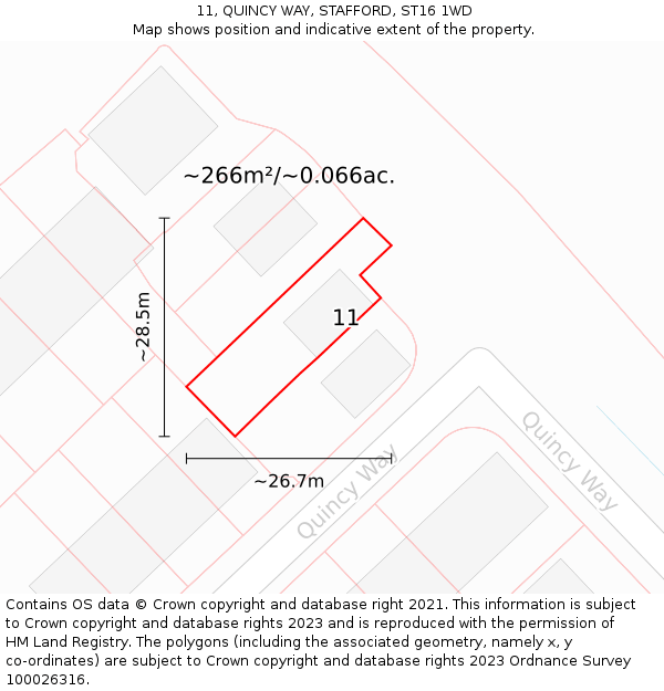 11, QUINCY WAY, STAFFORD, ST16 1WD: Plot and title map
