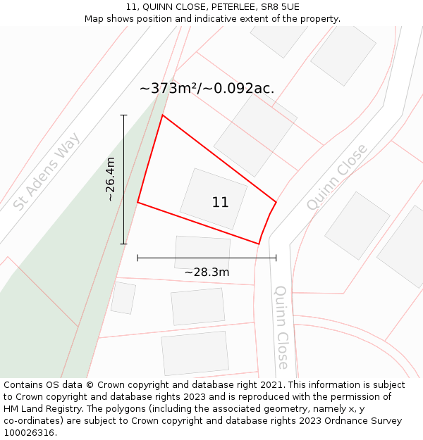 11, QUINN CLOSE, PETERLEE, SR8 5UE: Plot and title map