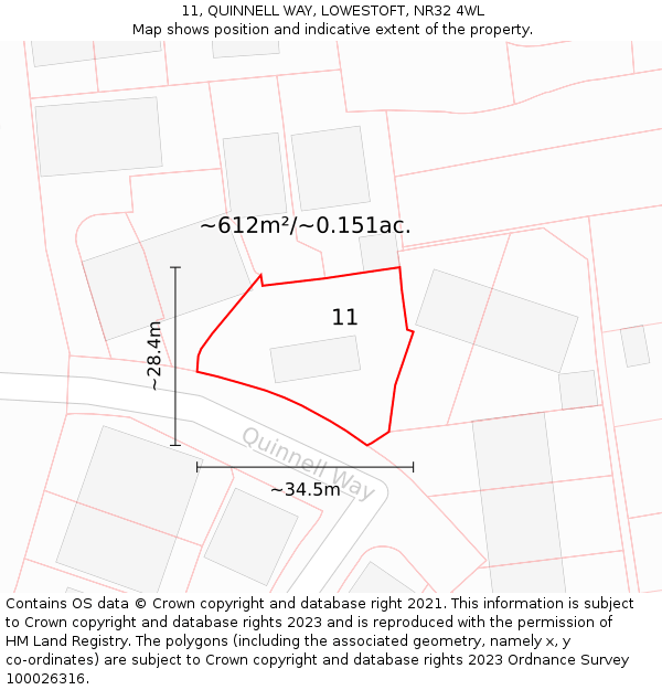 11, QUINNELL WAY, LOWESTOFT, NR32 4WL: Plot and title map