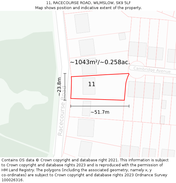 11, RACECOURSE ROAD, WILMSLOW, SK9 5LF: Plot and title map