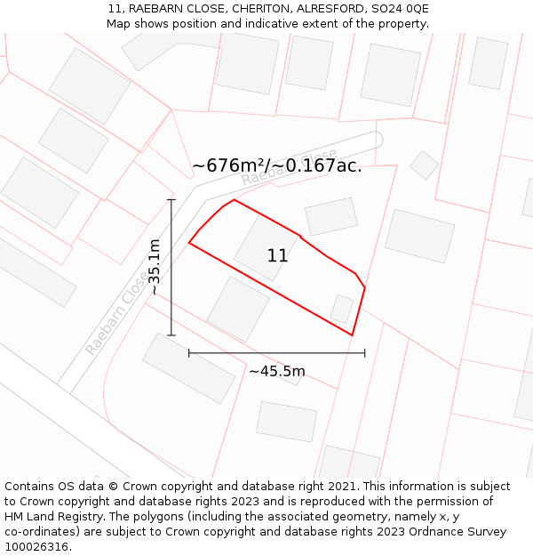 11, RAEBARN CLOSE, CHERITON, ALRESFORD, SO24 0QE: Plot and title map