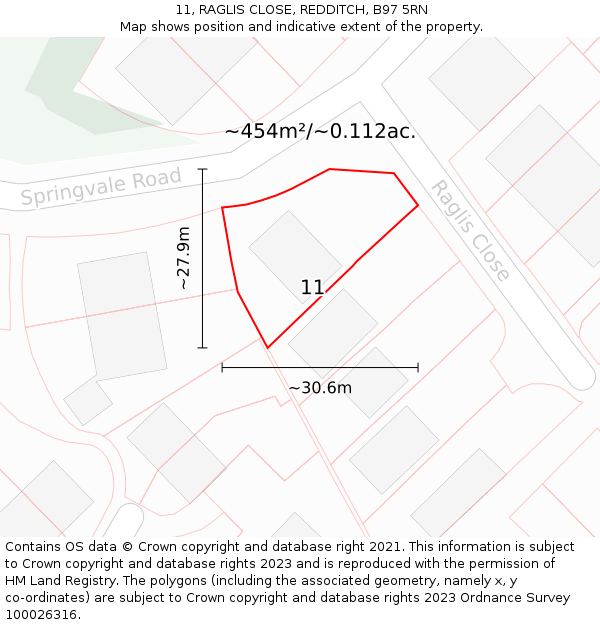 11, RAGLIS CLOSE, REDDITCH, B97 5RN: Plot and title map