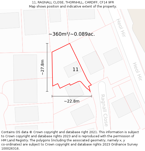 11, RAGNALL CLOSE, THORNHILL, CARDIFF, CF14 9FR: Plot and title map