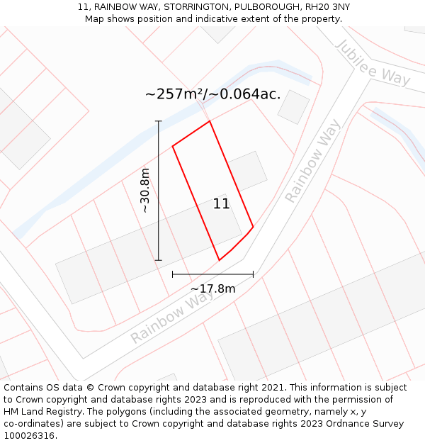 11, RAINBOW WAY, STORRINGTON, PULBOROUGH, RH20 3NY: Plot and title map