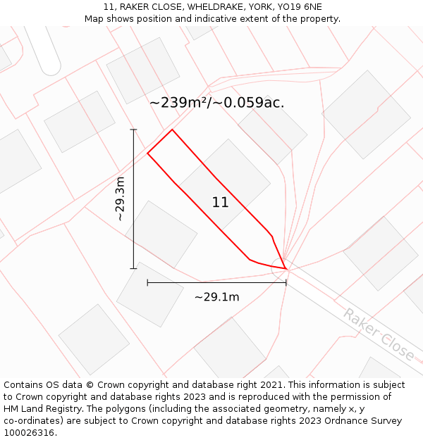 11, RAKER CLOSE, WHELDRAKE, YORK, YO19 6NE: Plot and title map