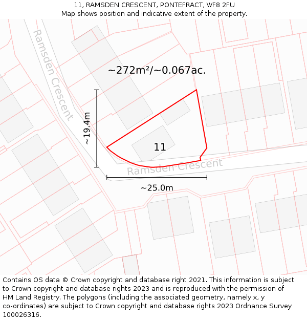 11, RAMSDEN CRESCENT, PONTEFRACT, WF8 2FU: Plot and title map