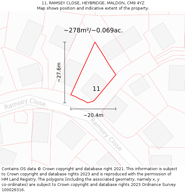 11, RAMSEY CLOSE, HEYBRIDGE, MALDON, CM9 4YZ: Plot and title map