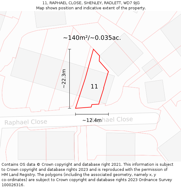 11, RAPHAEL CLOSE, SHENLEY, RADLETT, WD7 9JG: Plot and title map