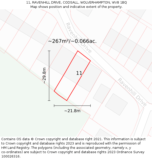 11, RAVENHILL DRIVE, CODSALL, WOLVERHAMPTON, WV8 1BQ: Plot and title map