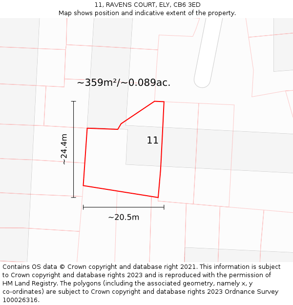 11, RAVENS COURT, ELY, CB6 3ED: Plot and title map