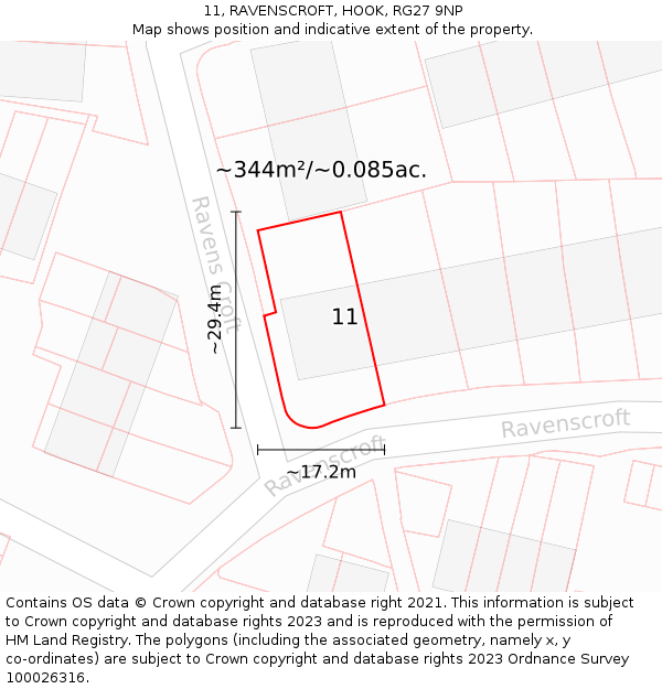 11, RAVENSCROFT, HOOK, RG27 9NP: Plot and title map