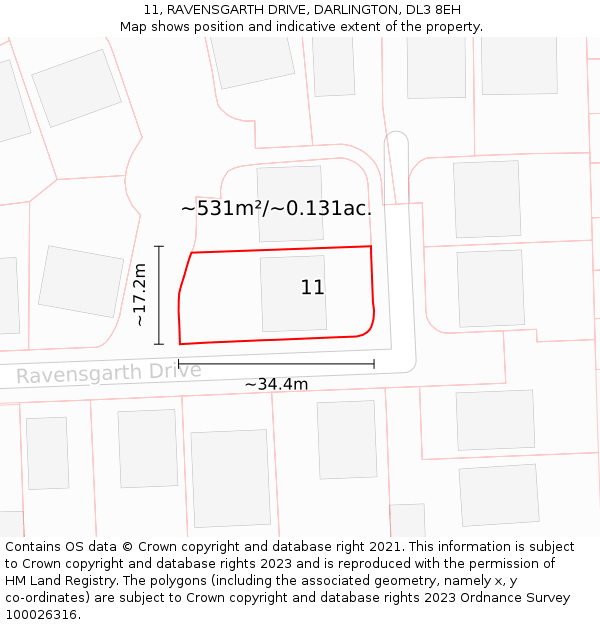 11, RAVENSGARTH DRIVE, DARLINGTON, DL3 8EH: Plot and title map