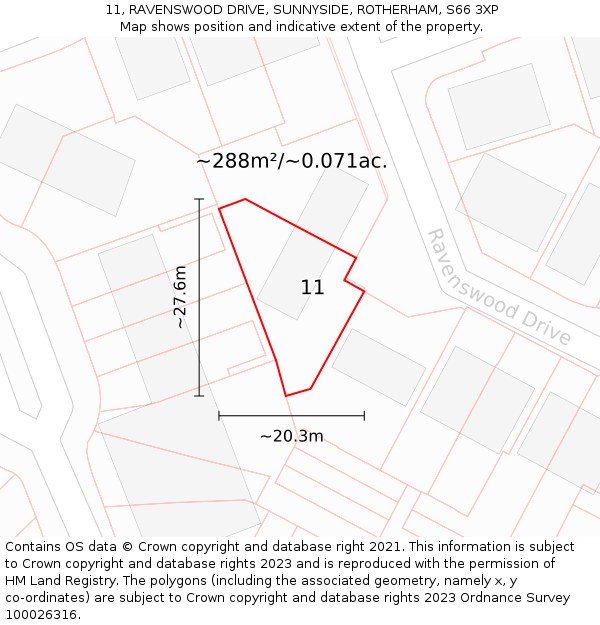 11, RAVENSWOOD DRIVE, SUNNYSIDE, ROTHERHAM, S66 3XP: Plot and title map