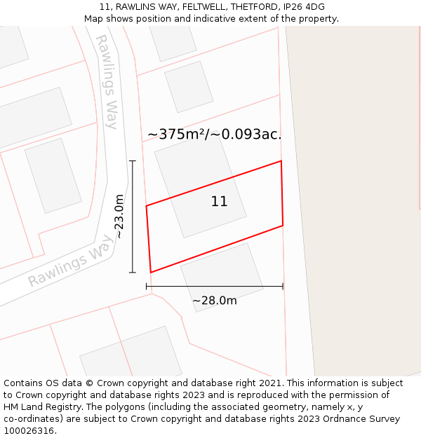 11, RAWLINS WAY, FELTWELL, THETFORD, IP26 4DG: Plot and title map