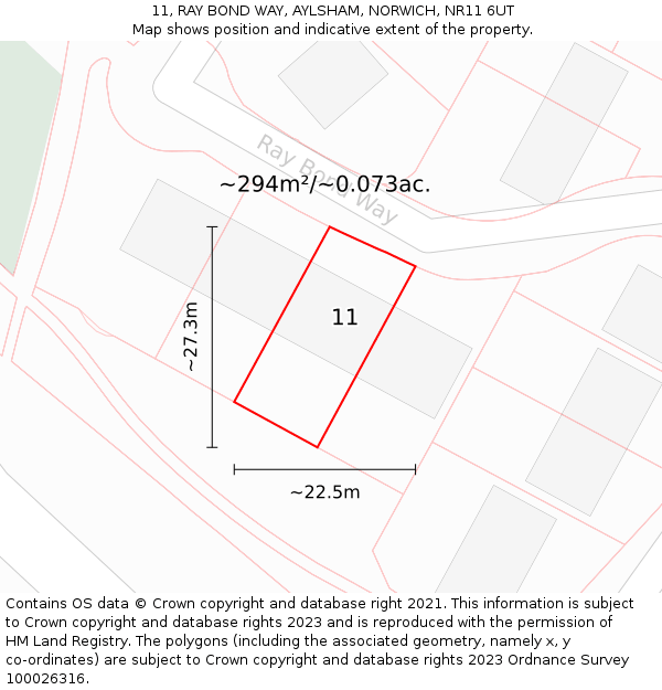 11, RAY BOND WAY, AYLSHAM, NORWICH, NR11 6UT: Plot and title map