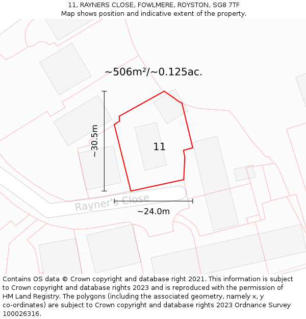 11, RAYNERS CLOSE, FOWLMERE, ROYSTON, SG8 7TF: Plot and title map