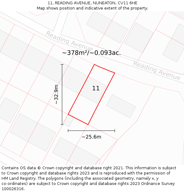 11, READING AVENUE, NUNEATON, CV11 6HE: Plot and title map