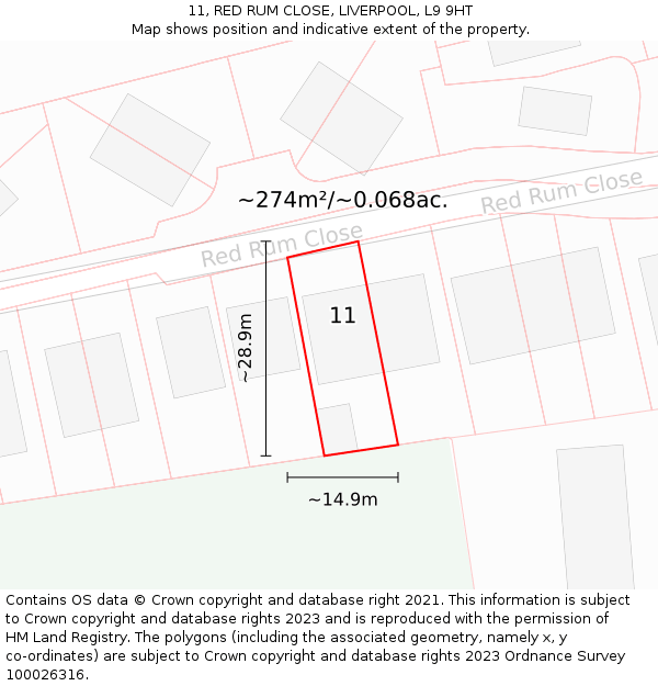 11, RED RUM CLOSE, LIVERPOOL, L9 9HT: Plot and title map