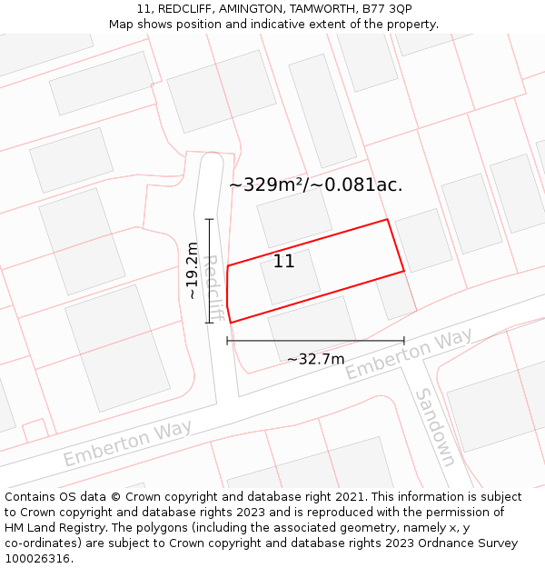 11, REDCLIFF, AMINGTON, TAMWORTH, B77 3QP: Plot and title map
